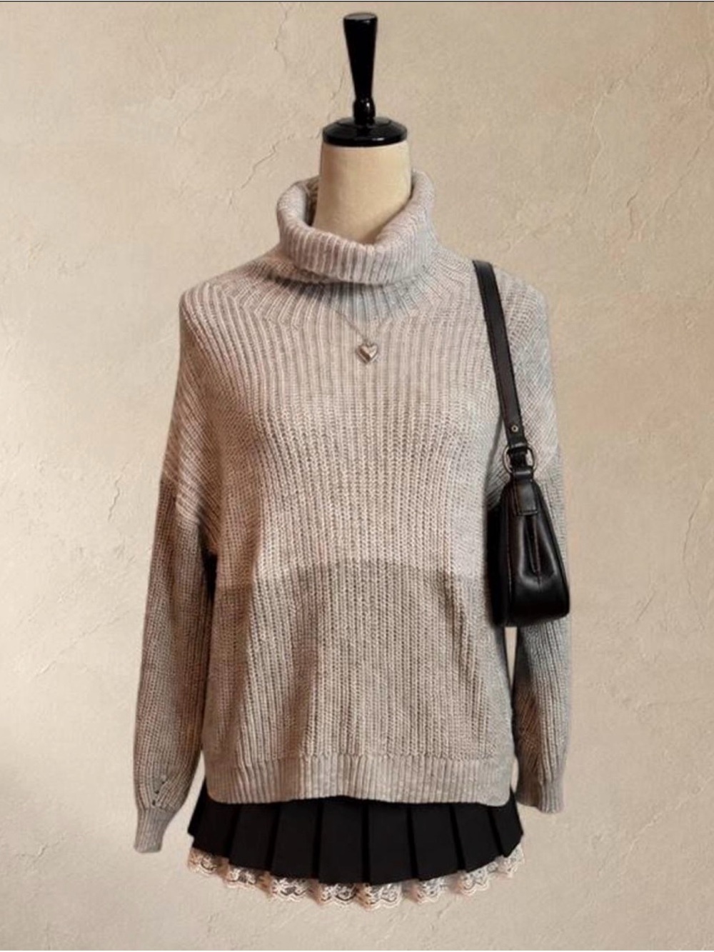 American Eagle Gray Chunky Knit Turtleneck Sweater XS Cozy Oversized Look